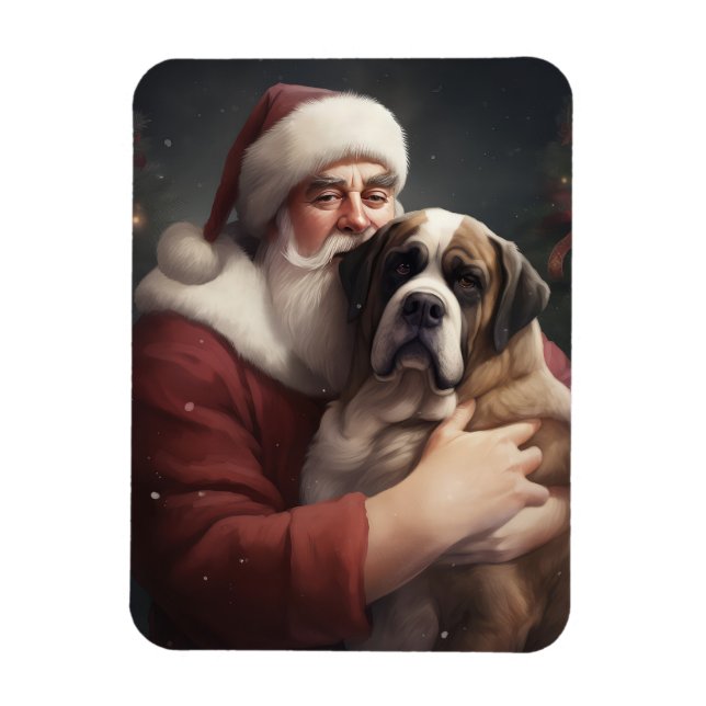 Magnet Flexible Saint Bernard avec le Père Noël festif de Noël (Vertical)