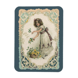 Magnet Flexible Saint-Valentin victorien vintage, Fille aux roses