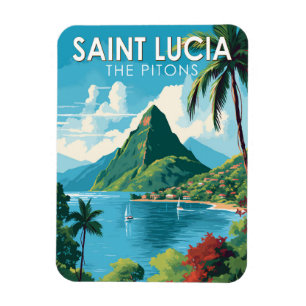 Magnet Flexible Sainte-Lucie Les Pitons Travel Art Vintage