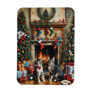 Magnet Flexible Salle décorée festive, cheminée, chats, vintage