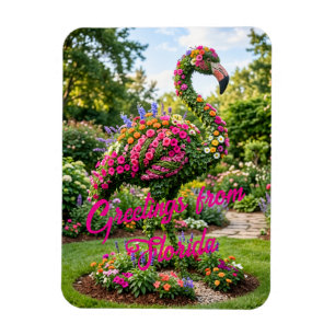 Magnet Flexible Salutations de Floride Flamingo Topiaire Tropical