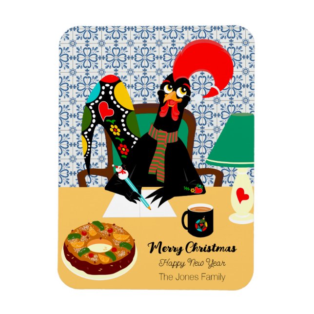 Magnet Flexible Salutations de Noël avec carte Rooster Portugaise (Vertical)