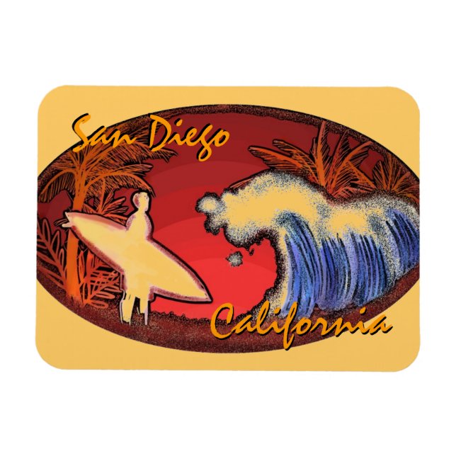 Magnet Flexible San Diego California surfer rectangle magnétique (Horizontal)