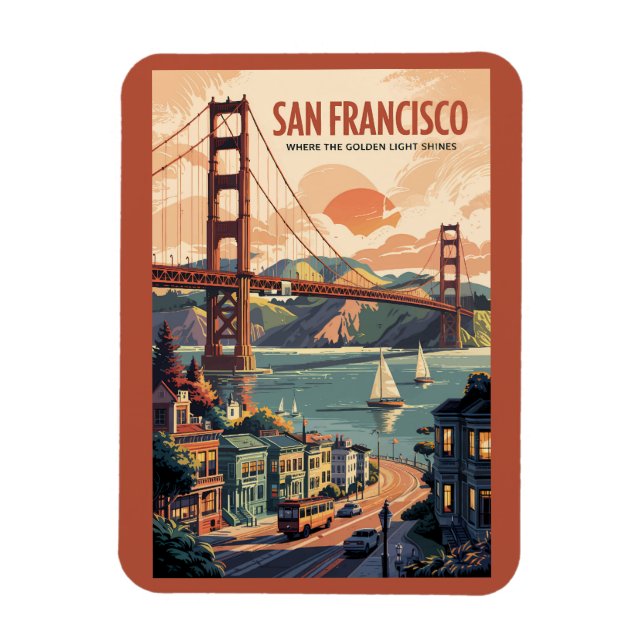Magnet Flexible San Francisco California Skyline Travel Art Retro (Vertical)
