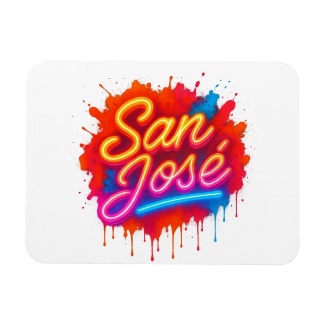 Magnet Flexible San José Retro Neon Script Street Art Splash (Horizontal)