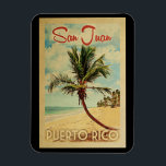 Magnet Flexible San Juan Palm Tree Vintage Travel<br><div class="desc">A uniquely retro mid-century modern San Juan Puerto Rico art print in vintage travel poster style. It features a curved palm tree on sandy beach with ocean under a blue cloudy sky.</div>