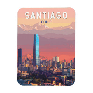 Magnet Flexible Santiago Chili Illustration Voyage Art Vintage