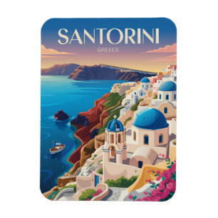 Magnet Flexible Santorin Grèce Dôme Bleu Voyage Art Vintage