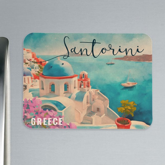 Magnet Flexible Santorin Grèce Ile Aquarelle Voyage Souvenir (Créateur téléchargé)