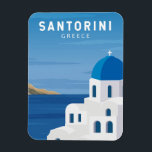 Magnet Flexible Santorin Grèce Vintage rétro<br><div class="desc">Design de voyage rétro Santorin. Santorin est immédiatement reconnaissable à ses bâtiments blanchis à la chaux en forme de cube ornés d'accents bleus,  de falaises escarpées et de couchers de soleil de mandarine qui illuminent le ciel et la mer.</div>