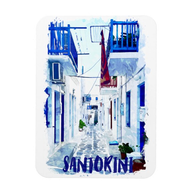 Magnet Flexible Santorin photo de voyage bleu et blanc (Vertical)