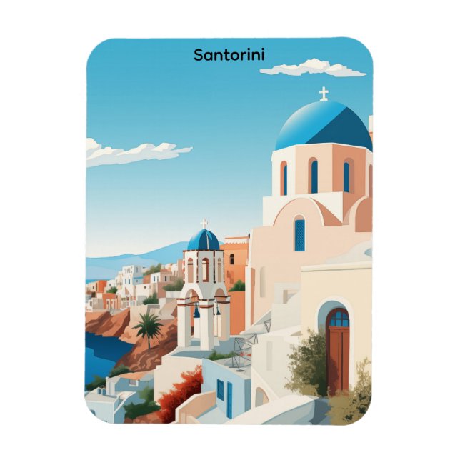 Magnet Flexible Santorin Rétro Grèce Méditerranée Bleu & Blanc  (Vertical)
