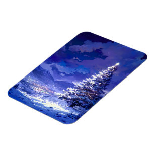 Magnet Flexible Sapin de Noël lumineux paysage de montagne enneigé
