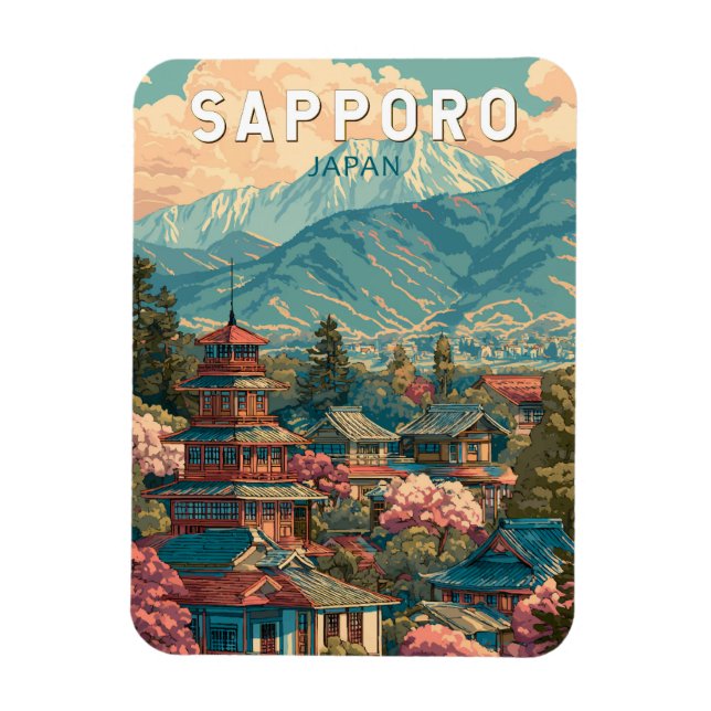 Magnet Flexible Sapporo Japan Travel Art Vintage (Vertical)