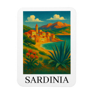 Magnet Flexible Sardaigne Italie Colorée Art de Voyage Rétro