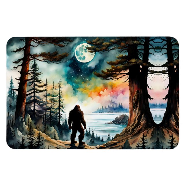 Magnet Flexible Sasquatch debout sur la crête surplombant l'océan (Horizontal)