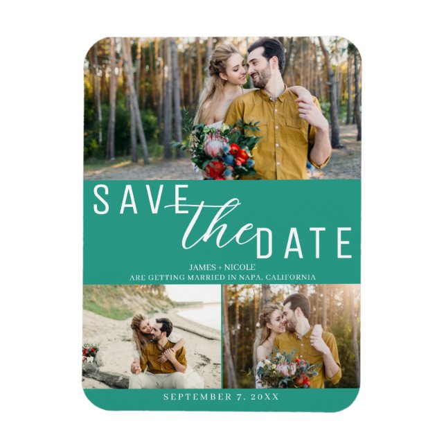 Magnet Flexible Sauvegarde de date de mariage Teal 3 Photos (Vertical)