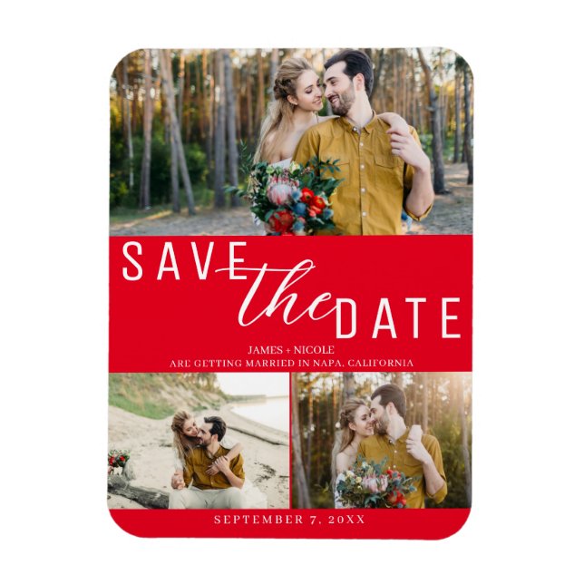 Magnet Flexible Sauvegarde rouge date mariage 3 Photos (Vertical)