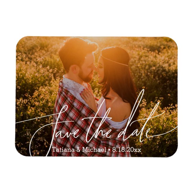 Magnet Flexible Sauvegarder la date chic tendance script, photo de (Horizontal)