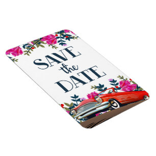 Magnet Flexible Sauvegarder la date voiture rouge vintage