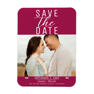 Magnet Flexible Sauver la date de mariage photo framboise moderne