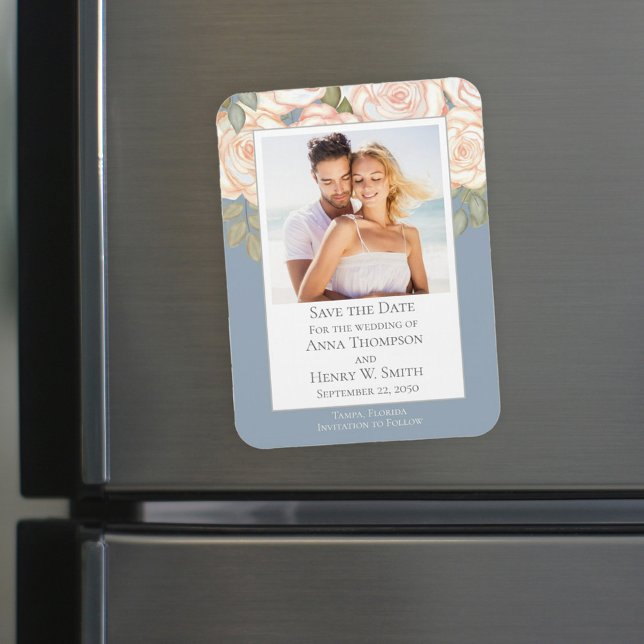 Magnet Flexible Sauver la Date Mariage Élégant Moderne Bleu Poussi (Créateur téléchargé)