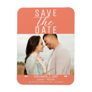 Magnet Flexible Sauver la Date Moderne Mariage Photo Saumon Rose