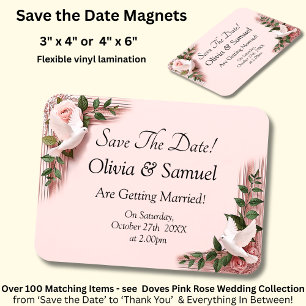 Magnet Flexible Sauver la date - Roses roses et colombes Mariage
