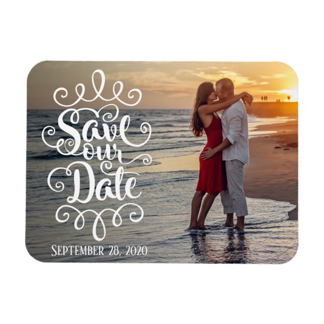 Magnet Flexible Sauver Notre Date De Mariage | Écriture Ornée Manu (Horizontal)
