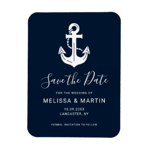Magnet Flexible Sauvez la Date Couple de Mariage Marin Bleu Marine