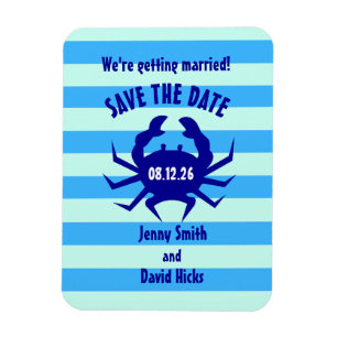 Magnet Flexible Sauvez la date personnalisée bleu nautique crabe