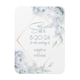 Magnet Flexible Save the date Dusty Blue Watercolor Peonies
