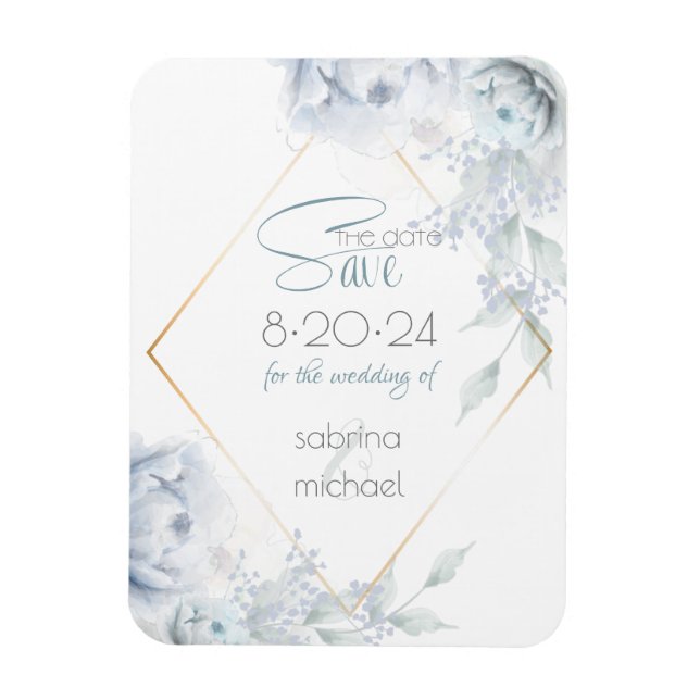 Magnet Flexible Save the date | Dusty Blue Watercolor Peonies (Vertical)