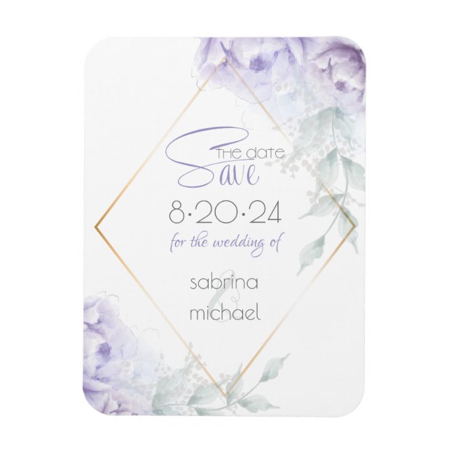Magnet Flexible Save the date | Pale Lilac Aquarelle Peonies (Vertical)