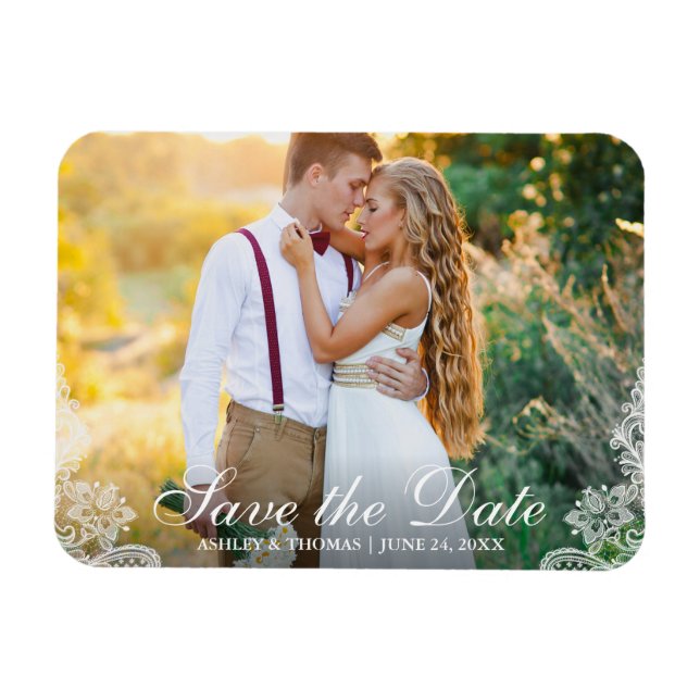 Magnet Flexible Savthe Date Engagement Couple Photo Lace (Horizontal)