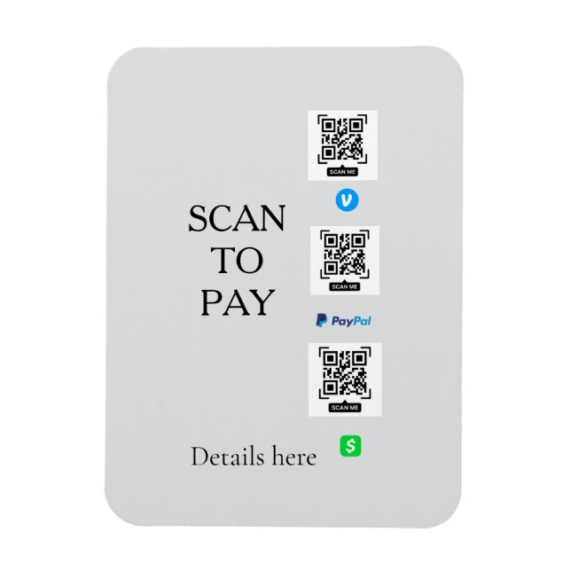 Magnet Flexible scanner pour payer les détails du code QR venmo ca (Vertical)