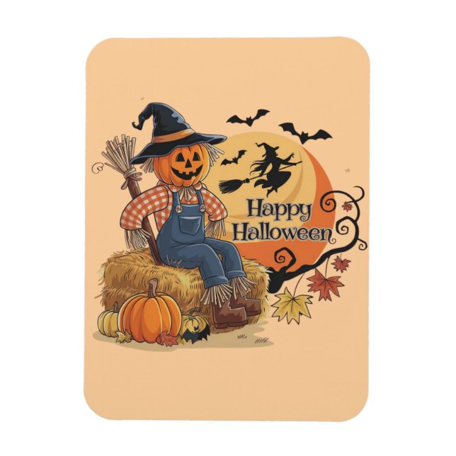 Magnet Flexible Scarecrow Citrouille Halloween Vibes rustiques Art (Vertical)