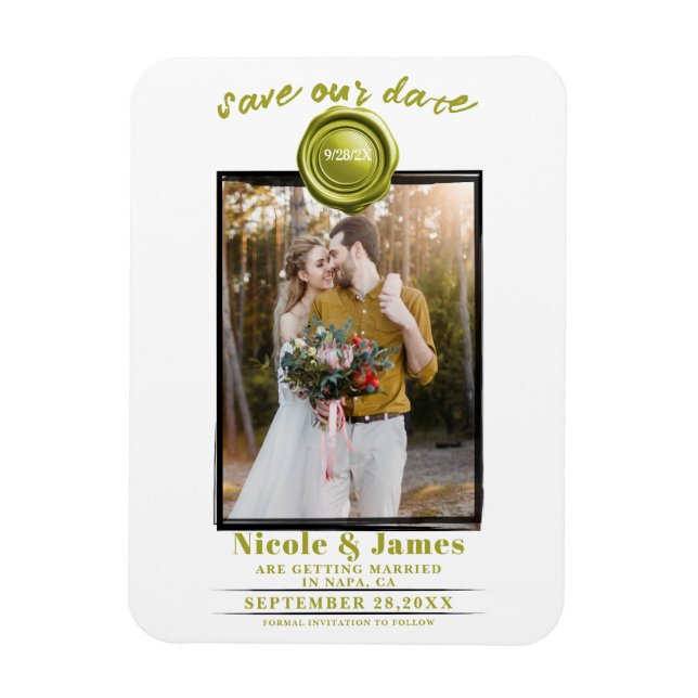 Magnet Flexible Sceau de cire Chartreuse Photo Mariage Date à rete (Vertical)