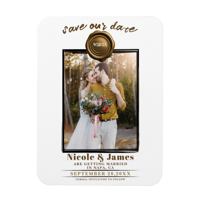 Magnet Flexible Sceau de cire d'or foncé photo mariage Enregistrer (Vertical)