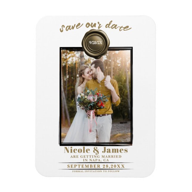 Magnet Flexible Sceau de cire d'or photo mariage Enregistrer la da (Vertical)