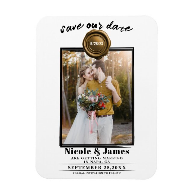 Magnet Flexible Sceau de cire doré foncé Photo mariage Date à rete (Vertical)
