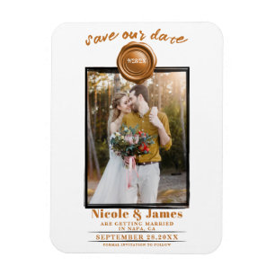 Magnet Flexible Sceau de cire orange Photo mariage Date à retenir