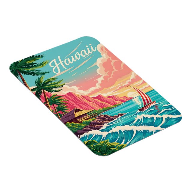 Magnet Flexible Scène côtière hawaïenne animée avec des palmiers (Côté Droit)