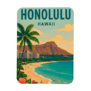 Magnet Flexible Scène de voyage de plage tropicale à Honolulu Hawa