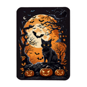 Magnet Flexible Scène d'Halloween avec chats, araignées et Citroui