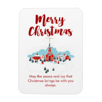 Scène d'hiver avec une église rouge et l'étoile de