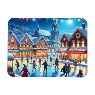 Magnet Flexible Scène festive de patinage sur glace de Noël