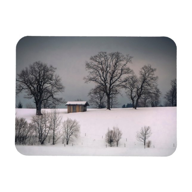 Magnet Flexible Scène hivernale, colline et arbres, cabane (Horizontal)