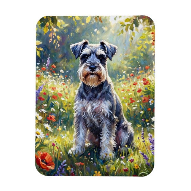 Magnet Flexible Schnauzer dans une prairie de fleurs sauvages Flex (Vertical)