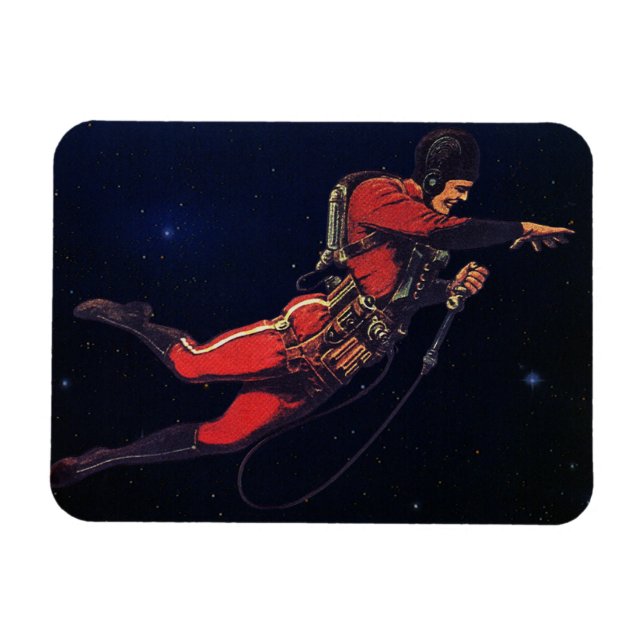 Magnet Flexible Science-fiction vintage d'astronaute dans l'espace (Horizontal)